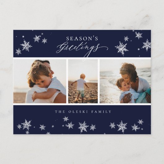 Snowflake Foto Collage Blue Feestdagenkaart (Voorkant)