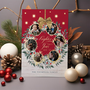 Snowflake Foto Collage Wreaty Navy & White Wood F Folie Feestdagenkaart