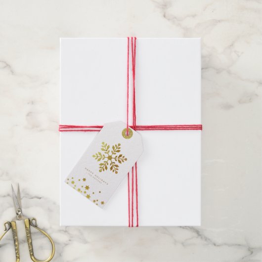 Snowflake | Fun Christmas White & Gold Mini Cadeaulabel (Met Touw)