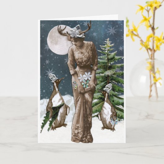 Snowflake Gathering met Friends Winter Greetings Kaart (Gele Bloem)