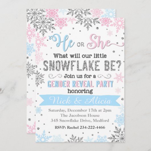 Snowflake Gender Reopenbaart Uitnodiging (Voorkant / Achterkant)