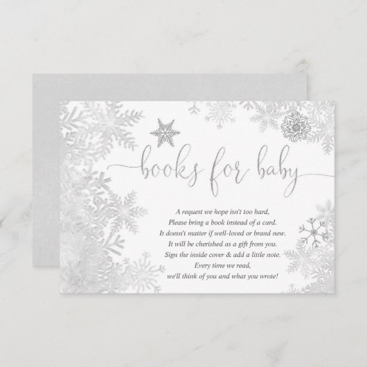 Snowflake genderneutraal baby shower boekaanvraag informatiekaartje (Voorkant / Achterkant)