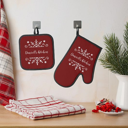 Snowflake gepersonaliseerde kerst ovenwant & pannenlap set