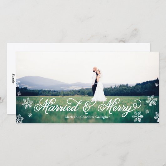 Snowflake Getrouwd en vrolijk Full Bleed Holiday Feestdagenkaart (Voorkant / Achterkant)