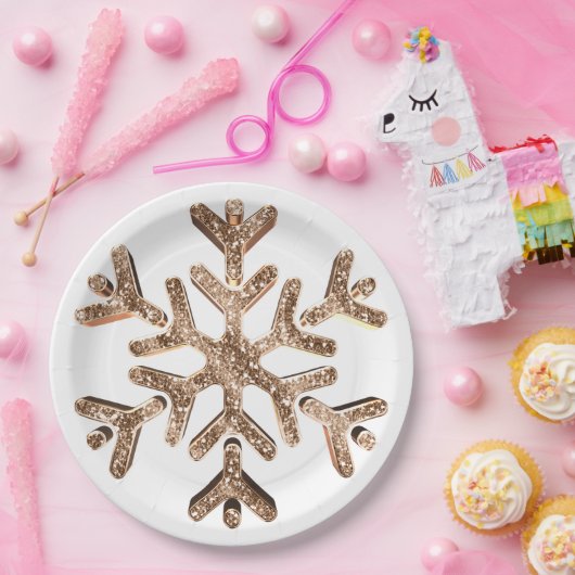 Snowflake Gold en witte feestjes Glitter Papieren Bordje (Feest)