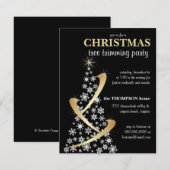 Snowflake & Gold Ribbon Christmas Tree Invitation (Devant / Derrière)