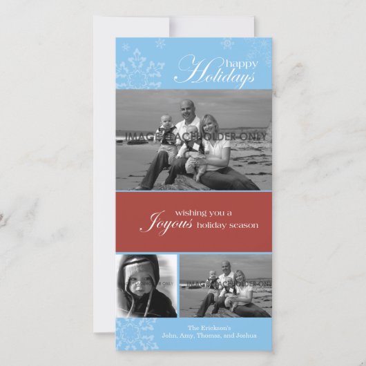 Snowflake Happy Holidays Carte photo bleu (Devant)