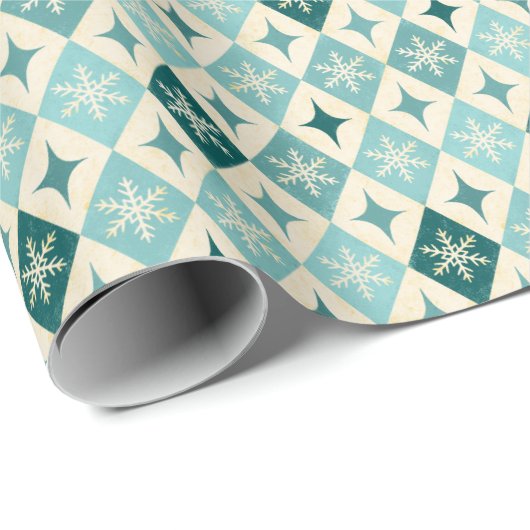 Snowflake Harlequin MCM Blue Cadeaupapier (Rol Hoek)