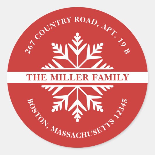 Snowflake Holiday Adresse de retour Sticker Rouge (Devant)