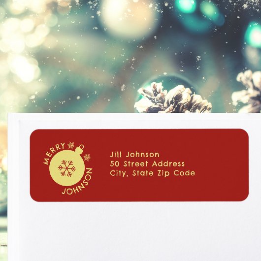 Snowflake Holiday Custom Text Rood Goud Etiket
