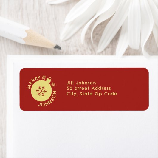 Snowflake Holiday Custom Text Rood Goud Etiket (Insitu)