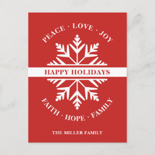 Snowflake Holiday Peace Love Joy Faith Hope Briefkaart