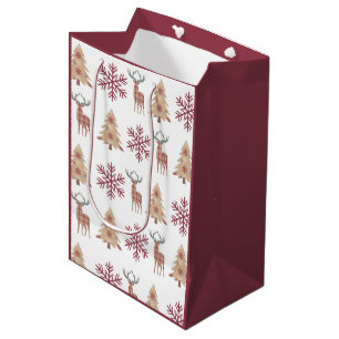 Snowflake Holiday Tree Deer Pattern on White Medium Cadeauzakje