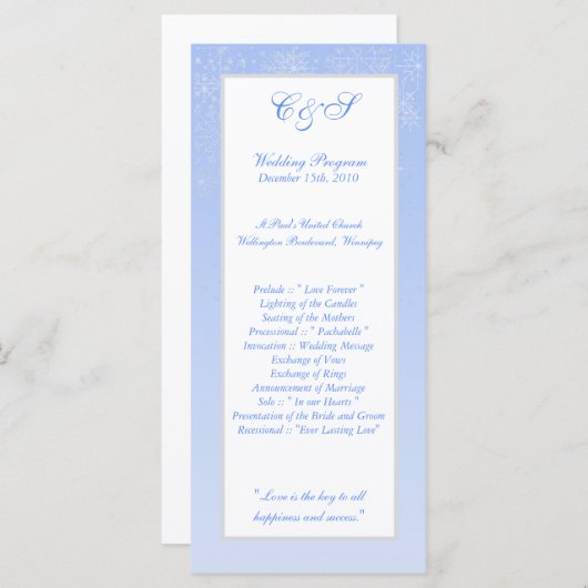Snowflake huwelijksprogramma's programma (Voorkant / Achterkant)