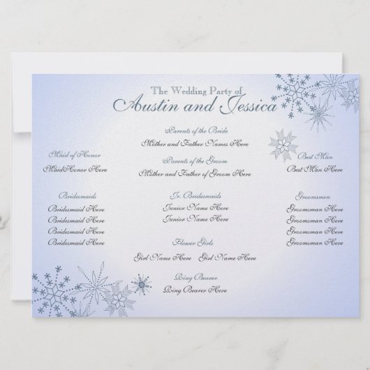 Snowflake Ice Blue Wedding Programme (Dos)