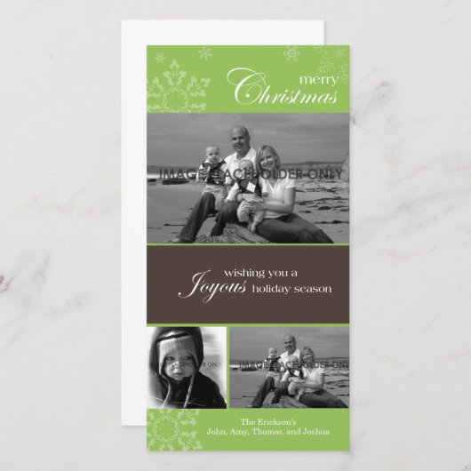 Snowflake Joyeux Noël Carte photo vert (Devant / Derrière)