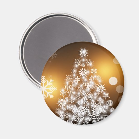 Snowflake kerstboom met gouden achtergrond magneet (Voorkant / Achterkant)