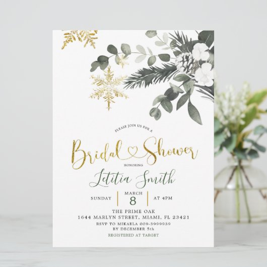 Snowflake Kerstmis Bridal Shower Uitnodiging (Staand voorkant)