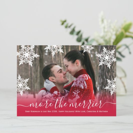Snowflake Kerstmis Zwangerschapskaarten Aankondiging (Staand voorkant)