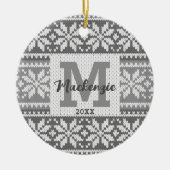 Snowflake Knit Sweater Monogram Naam Foto Keramisch Ornament (Voorkant)