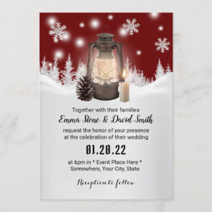 Snowflake & Lantern Red Winter Weduwen Kaart