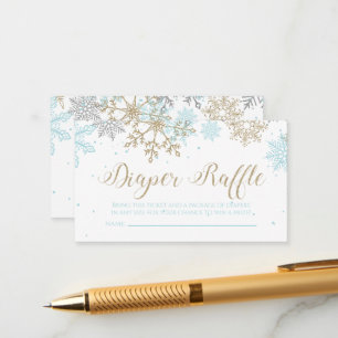 Snowflake luier Raffle Blue Gold Glitter Informatiekaartje