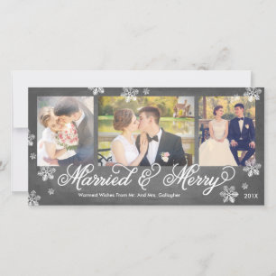 Snowflake Married en Merry 3-Photo Holiday Card Feestdagenkaart