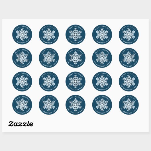 Snowflake Merry Christmas Holiday Blue Ronde Sticker (Vel)