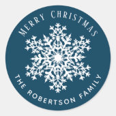 Snowflake Merry Christmas Holiday Blue Ronde Sticker (Voorkant)