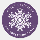 Snowflake Merry Christmas Holiday Purple Ronde Sticker (Voorkant)