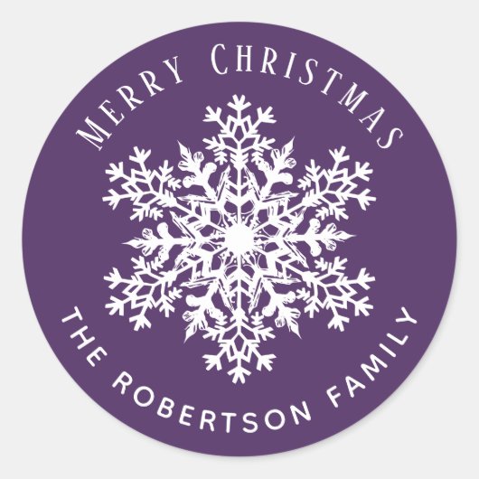 Snowflake Merry Christmas Holiday Purple Ronde Sticker (Voorkant)