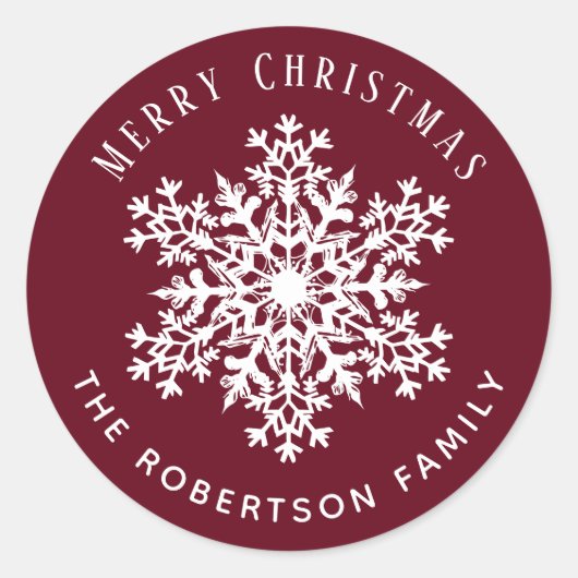 Snowflake Merry Christmas Holiday Red Ronde Sticker (Voorkant)