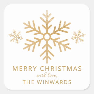Snowflake met feestdag White en Gold Foil Vierkante Sticker