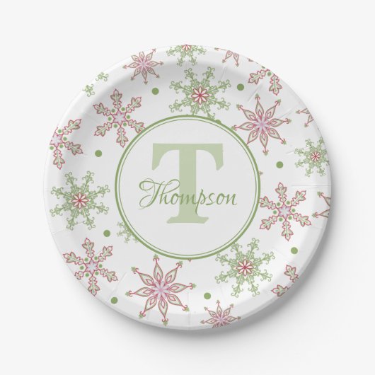 Snowflake Monogram Modern Holiday Kerstmis Papieren Bordje (Voorkant)