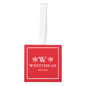 Snowflake Monogram Rustic Foto rood Kubus Ornament (Voorkant)