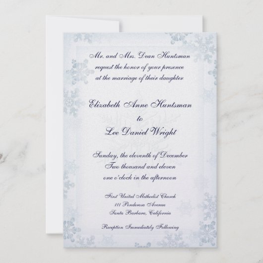 SnowFlake Monogrammed Wedding Invitation Kaart (Voorkant)