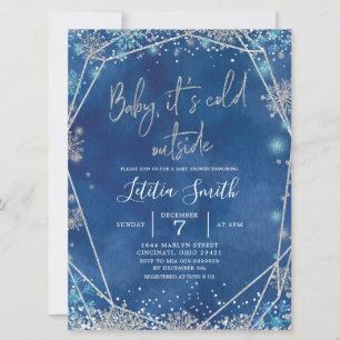 Snowflake Navy Blue en Silver Winter Baby shower Kaart