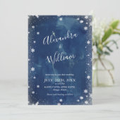 Snowflake Navy Blue Waterverf Winter Weddenschap Kaart (Staand voorkant)