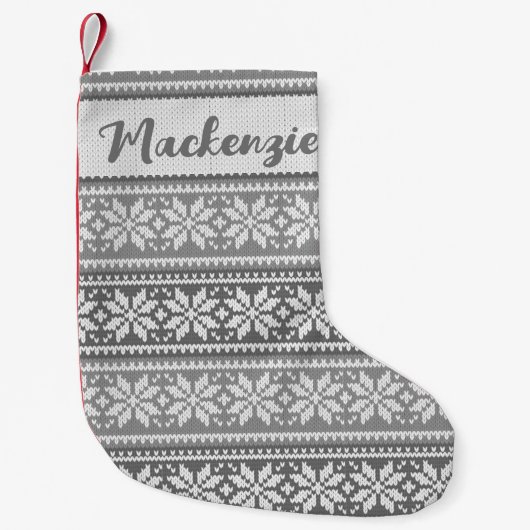 Snowflake Nordic Gray Sweater Pattern Persoonlijk Kleine Kerstsok (Voorkant)