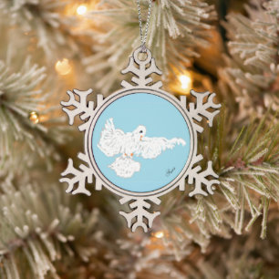 Snowflake omhuld versiering: witte dove tin sneeuwvlok ornament