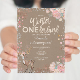 Snowflake ONE derland 1er Birthday Invitation Deer
