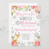 Snowflake Onederland meisje verjaardagsuitnodiging Kaart (Voorkant / Achterkant)