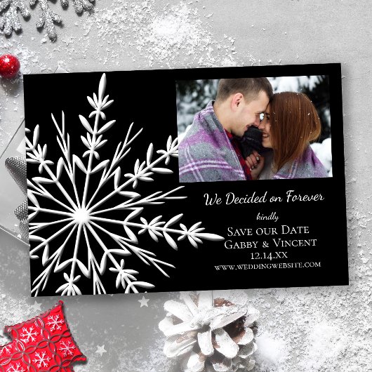 Snowflake op Black Winter Weddenschap Save The Date