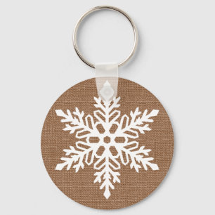 Snowflake op Burlap Rustige Kerstmis Sleutelhanger