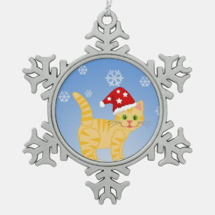 Snowflake Ornament Funny Christmas Cat geel