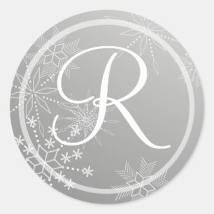Snowflake Pareltjes Zilver/Monogram Ronde Sticker
