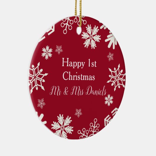 Snowflake Pas getrouwd kerstversiering Keramisch Ornament (Rechts)