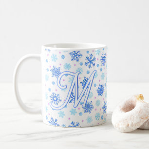 Snowflake pastel Baby Blue Elegant Script Monogram Koffiemok