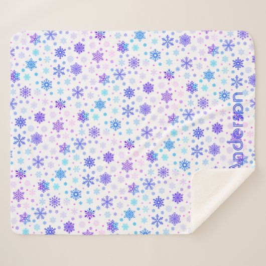 Snowflake Pastel Roze en Blue Custom Name Elegant Sherpa Deken (Voorkant (horizontaal))