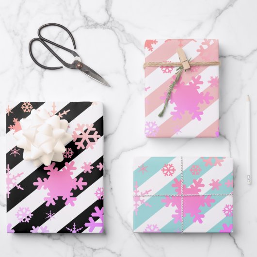 Snowflake patroonstrips voor holografisch kerstfee inpakpapier vel (Voorkant)